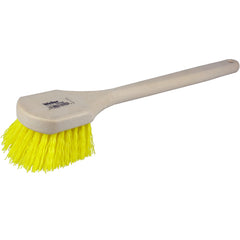 20″ Utility Scrub Brush, Yellow Polypropylene Fill, Long Handle, Foam Block - Makers Industrial Supply