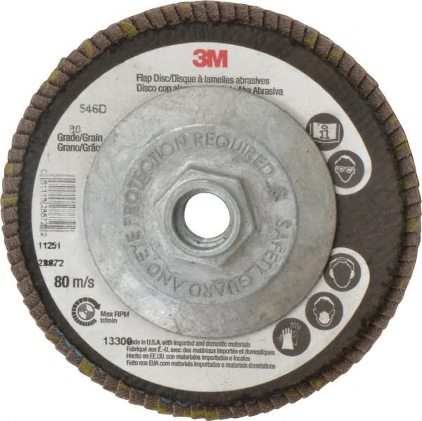 3M - 4-1/2" 80 Grit 5/8-11 Center Hole Type 29 Zirconia Alumina Flap Disc - Makers Industrial Supply