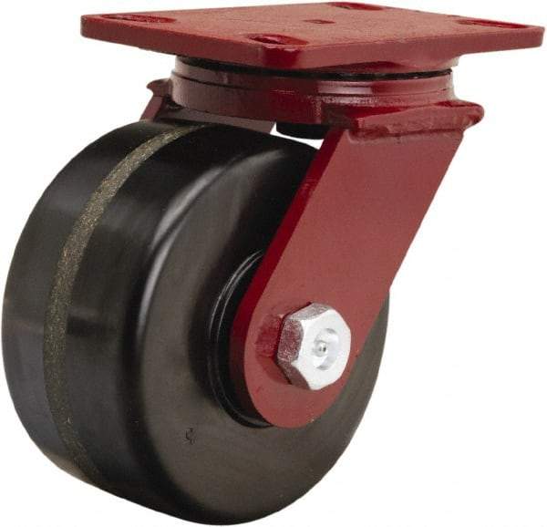 Hamilton - 6" Diam x 3" Wide x 7-1/2" OAH Top Plate Mount Swivel Caster - Phenolic, 2,000 Lb Capacity, Straight Roller Bearing, 4-1/2 x 6-1/2" Plate - Makers Industrial Supply