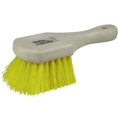 8″ Utility Scrub Brush, Yellow Polypropylene Fill, Short Handle, Foam Block - Makers Industrial Supply