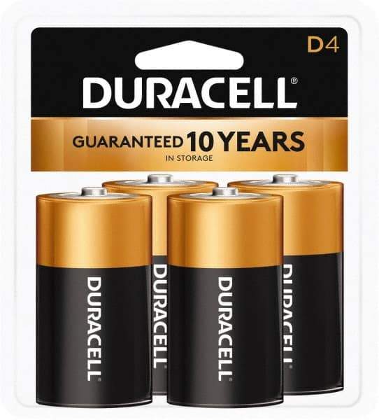 Duracell - Size D, Alkaline, 4 Pack, Standard Battery - 1.5 Volts, Button Tab Terminal - Makers Industrial Supply