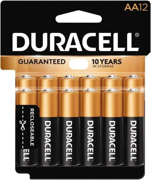 Duracell - Size AA, Alkaline, 12 Pack, Standard Battery - 1.5 Volts, Button Tab Terminal - Makers Industrial Supply