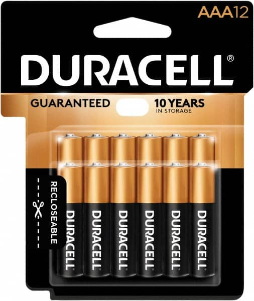 Duracell - Size AAA, Alkaline, 12 Pack, Standard Battery - 1.5 Volts, Button Tab Terminal - Makers Industrial Supply