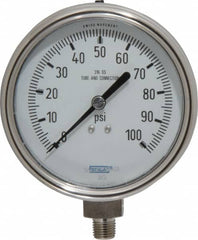 Wika - 4" Dial, 1/4 Thread, 0-100 Scale Range, Pressure Gauge - Lower Connection Mount, Accurate to 1% of Scale - Makers Industrial Supply