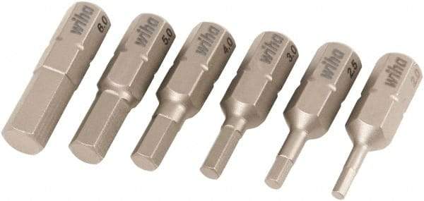 Wiha - 6 Piece, 1/4" Drive Screwdriver Insert Bit Set - 2 to 6mm Hex - Makers Industrial Supply