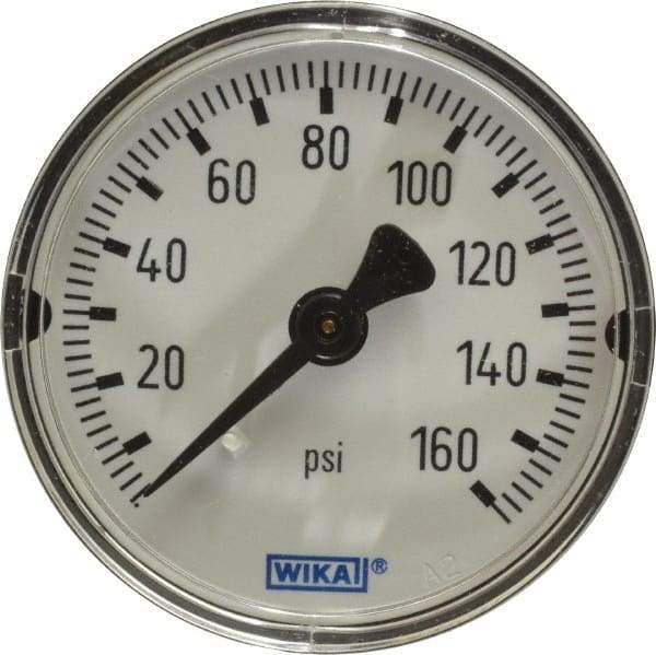 Wika - 2" Dial, 1/4 Thread, 0-160 Scale Range, Pressure Gauge - Center Back Connection Mount, Accurate to 3-2-3% of Scale - Makers Industrial Supply