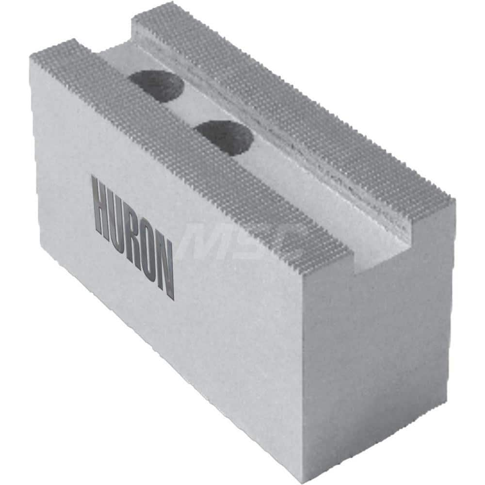 Huron Machine Products - Soft Lathe Chuck Jaws; Jaw Type: Square ; Material: 6160 Aluminum ; Jaw Interface Type: 1.5mm x 60? Serrated ; Maximum Compatible Chuck Diameter (Inch): 15 ; Minimum Compatible Chuck Diameter (Inch): 1 ; Overall Height (Inch): 4 - Exact Industrial Supply