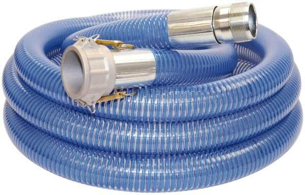 Alliance Hose & Rubber - -40 to 150°F, 4" Inside x 4-1/2" Outside Diam, PVC Liquid Suction & Discharge Hose - Transparent Blue, 20' Long, 29 Vacuum Rating, 55 psi Working Pressure - Makers Industrial Supply