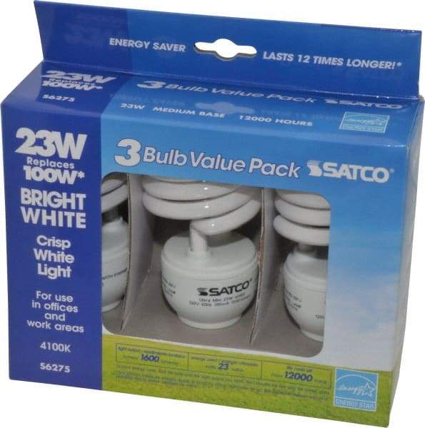 Value Collection - 23 Watt Fluorescent Residential/Office Medium Screw Lamp - 4,100°K Color Temp, 1,600 Lumens, T2, 10,000 hr Avg Life - Makers Industrial Supply