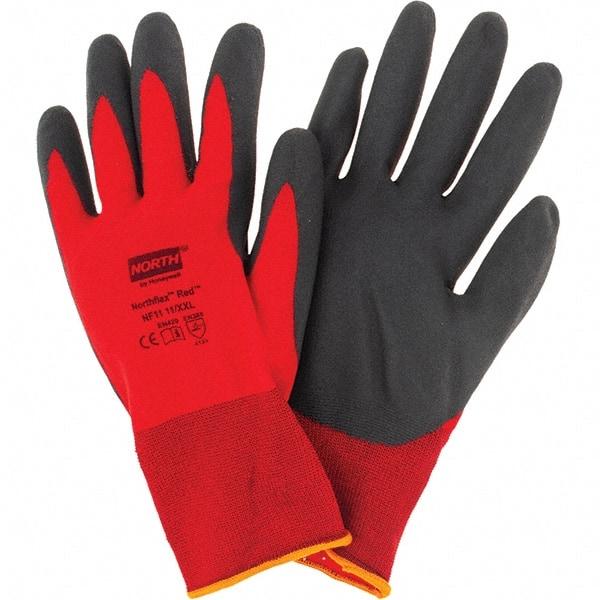 North - Size 2XL Work Gloves - Palm & Fingers Coated, Red/Black - Makers Industrial Supply