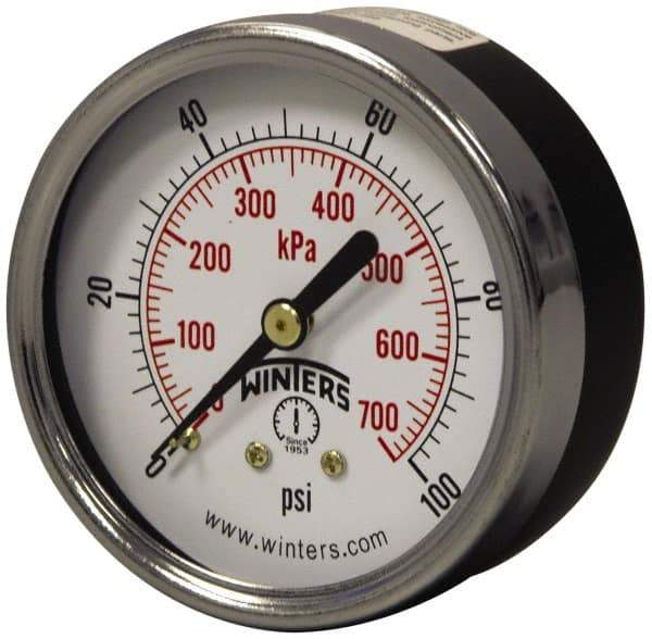 Winters - 2-1/2" Dial, 1/4 Thread, 0-160 Scale Range, Pressure Gauge - Center Back Connection Mount, Accurate to 3-2-3% of Scale - Makers Industrial Supply