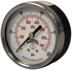 Winters - 2-1/2" Dial, 1/4 Thread, 0-160 Scale Range, Pressure Gauge - Center Back Connection Mount, Accurate to 3-2-3% of Scale - Makers Industrial Supply