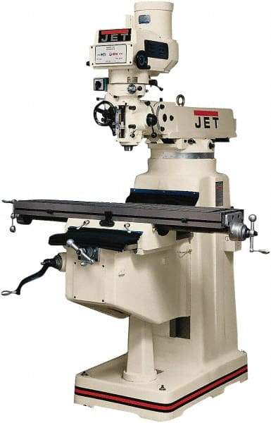 Jet - 10" Table Width x 50" Table Length, Variable Speed Pulley Control, 3 Phase Knee Milling Machine - R8 Spindle Taper, 3 hp - Makers Industrial Supply