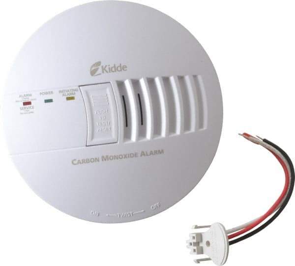 Kidde - 5-3/4 Inch Diameter, AC Wire In 120 Volt Carbon Monoxide Alarm - 85 dB Decibel Rating, 9V Battery Included, Tamper Resistant, Interconnectable - Makers Industrial Supply