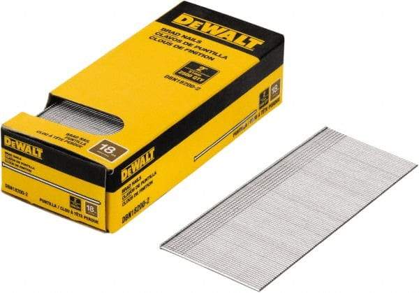 DeWALT - 18 Gauge 2" Long Finishing Nails for Power Nailers - Steel, Bright Finish, Smooth Shank, Straight Stick Collation, Brad Head, Chisel Point - Makers Industrial Supply