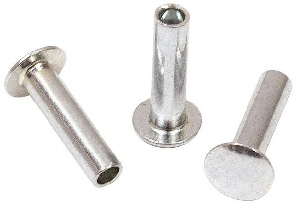 RivetKing - 0.134 to 0.141" Hole Diam, Round Head, Zinc Plated Steel, Semi Tubular Rivet - 3/8 Head Diam, 1" Length Under Head, 3/16 Body Diam - Makers Industrial Supply