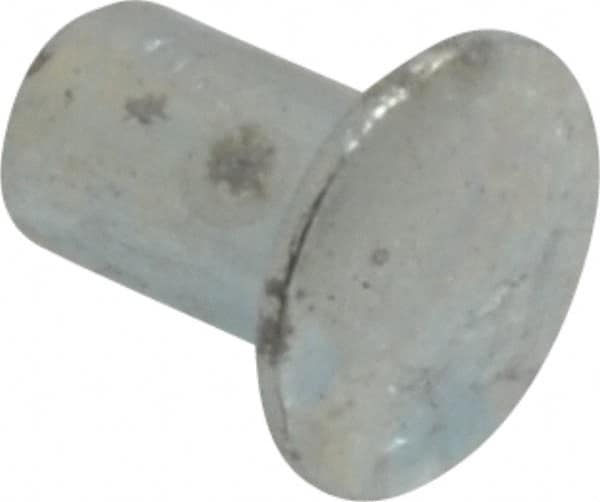 RivetKing - 0.084 to 0.09" Hole Diam, Round Head, Zinc Plated Steel, Semi Tubular Rivet - 7/32 Head Diam, 3/16" Length Under Head, 1/8 Body Diam - Makers Industrial Supply