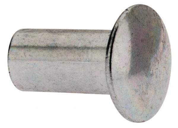 RivetKing - 0.084 to 0.09" Hole Diam, Round Head, Zinc Plated Steel, Semi Tubular Rivet - 7/32 Head Diam, 1/4" Length Under Head, 1/8 Body Diam - Makers Industrial Supply