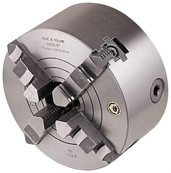 Bison - 4 Jaws, 12" Diam, Combination Independent & Self Centering Manual Lathe Chuck - Plain Back Mount Spindle, Reversible, 1,500 Max RPM, 4.05" Through Hole Diam, Cast Iron - Makers Industrial Supply