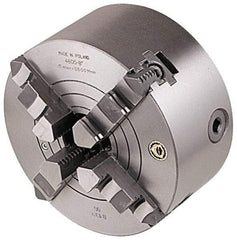 Bison - 4 Jaws, 16" Diam, Combination Independent & Self Centering Manual Lathe Chuck - Plain Back Mount Spindle, Reversible, 1,000 Max RPM, 5.35" Through Hole Diam, Cast Iron - Makers Industrial Supply