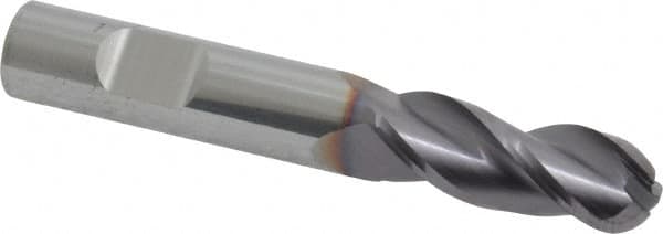 Niagara Cutter - 3/8" Diam, 1" LOC, 3 Flute Solid Carbide Ball End Mill - TiAlN Finish, Single End, 2-1/2" OAL, 3/8" Shank Diam, Spiral Flute - Makers Industrial Supply