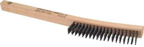 Gordon Brush - 3 Rows x 19 Columns Steel Scratch Brush - 13-3/4" OAL, 1-1/8" Trim Length, Wood Curved Handle - Makers Industrial Supply