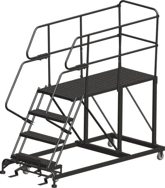 Ballymore - 68" 3 Step Single Entry Work Platform - Rolling Work Platform, 800 Lb Capacity, 30" Platform Height, 33" Base Width x 72" Base Depth, Heavy-Duty Serrated Grating - Makers Industrial Supply