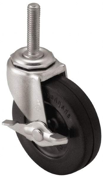 Shepherd - 2" Diam x 13/16" Wide x 2-5/8" OAH Stem Mount Swivel Caster with Brake - Soft Rubber, 80 Lb Capacity, Nylon Bearing, 5/16-18 x 1-1/2" Threaded Stem - Makers Industrial Supply