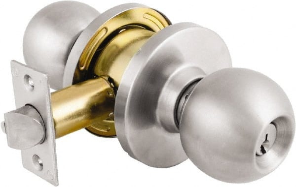 Master Lock - Up to 1-3/4" Door Thickness, Brushed Chrome Storeroom Knob Lockset - Exact Industrial Supply