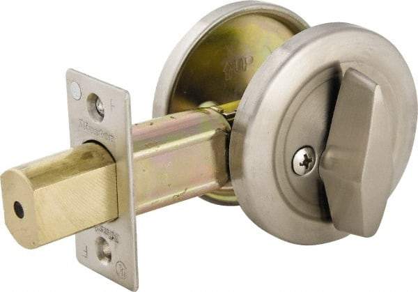 Master Lock - Up to 2" Door Thickness, Brushed Chrome Finish, One Sided Deadbolt - Keyless Cylinder - Makers Industrial Supply