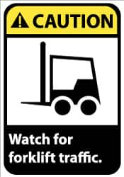 NMC - "Caution - Watch for Forklift Traffic", 10" Long x 7" Wide, Rigid Plastic Safety Sign - Rectangle, 0.05" Thick, Use for Accident Prevention - Makers Industrial Supply