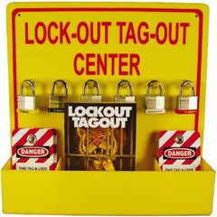 NMC - Equipped Acrylic Lockout Device and Tag Station - 16 Inch Wide x 16 Inch High, Red and Yellow - Makers Industrial Supply