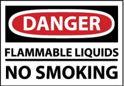 NMC - "Danger - Flammable Liquids - No Smoking", 10" Long x 14" Wide, Pressure-Sensitive Vinyl Safety Sign - Rectangle, 0.004" Thick, Use for Accident Prevention - Makers Industrial Supply