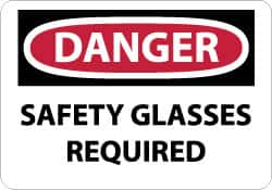 NMC - "Danger - Safety Glasses Required", 10" Long x 14" Wide, Pressure-Sensitive Vinyl Safety Sign - Rectangle, 0.004" Thick, Use for Accident Prevention - Makers Industrial Supply