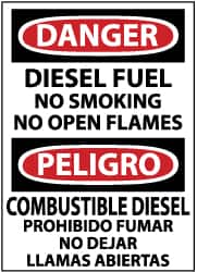 NMC - "Danger - Diesel Fuel - No Smoking - No Open Flames", 14" Long x 10" Wide, Aluminum Safety Sign - Rectangle, 0.04" Thick, Use for Hazardous Materials - Makers Industrial Supply