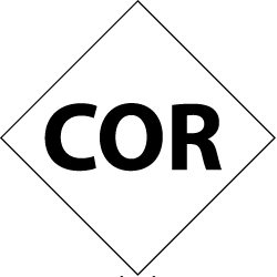 NMC - Hazardous Materials Label - Legend: Cor, English, Black & White, 3-3/4" Long x 3-3/4" High, Sign Muscle Finish - Makers Industrial Supply