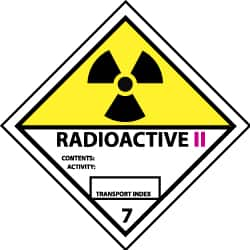 NMC - Accident Prevention Label - Legend: Radioactive II Contents: Activity: Transport Index, English, Black, Yellow, Pink & White, 4" Long x 4" High, Sign Muscle Finish - Makers Industrial Supply