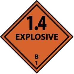 NMC - Accident Prevention Label - Legend: 1.4 Explosive B, English, Black & Orange, 4" Long x 4" High, Sign Muscle Finish - Makers Industrial Supply