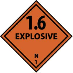 NMC - Accident Prevention Label - Legend: 1.6 Explosive N, English, Black & Orange, 4" Long x 4" High, Sign Muscle Finish - Makers Industrial Supply