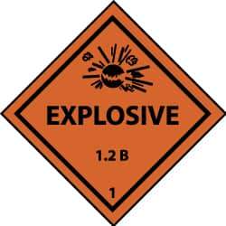 NMC - Accident Prevention Label - Legend: Explosive 1.2B, English, Black & Orange, 4" Long x 4" High, Sign Muscle Finish - Makers Industrial Supply