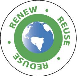 NMC - Renew - Reuse - Reduce, Hard Hat Label - Green & Blue on White, 2" Thick, For Accident Prevention - Makers Industrial Supply