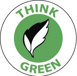 NMC - Think Green, Hard Hat Label - Green & Black on White, 2" Thick, For Accident Prevention - Makers Industrial Supply