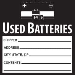 NMC - Hazardous Materials Label - Legend: Used Batteries, English, Black & White, 6" Long x 6" High, Sign Muscle Finish - Makers Industrial Supply