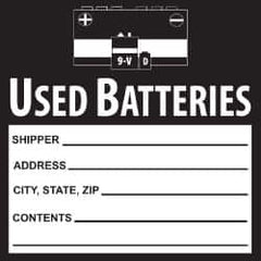 NMC - Hazardous Materials Label - Legend: Used Batteries, English, Black & White, 6" Long x 6" High, Sign Muscle Finish - Makers Industrial Supply