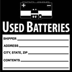 NMC - Hazardous Materials Label - Legend: Used Batteries, English, Black & White, 6" Long x 6" High, Sign Muscle Finish - Makers Industrial Supply