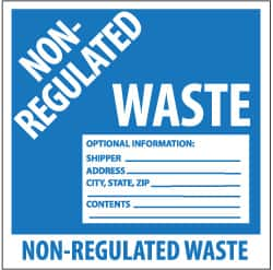 NMC - Hazardous Materials Label - Legend: Non-Regulated Waste Optional Information: Shipper___, Address___, City, State, Zip___, Contents___, English, Blue & White, 6" Long x 6" High, Sign Muscle Finish - Makers Industrial Supply