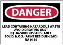 NMC - "Danger - Lead Containing Hazardous Waste - Avoid Creating Dust - RQ Hazardous Substance Solid, N.O.S. (Paint Residue-Lead)...", 3" Long x 5" Wide, Paper Safety Sign - Rectangle, 0.01" Thick, Use for Hazardous Materials - Makers Industrial Supply