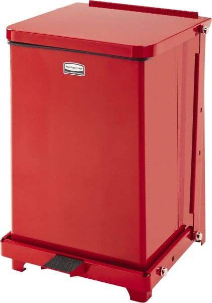 Rubbermaid - 7 Gal Square Unlabeled Trash Can - 17" High x 12" Long x 12" Wide, Red, Stainless Steel - Makers Industrial Supply