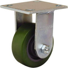 Hamilton - 4" Diam x 1-1/2" Wide x 5-5/8" OAH Top Plate Mount Rigid Caster - Polyurethane Mold onto Cast Iron Center, 550 Lb Capacity, Straight Roller Bearing, 4 x 4-1/2" Plate - Makers Industrial Supply