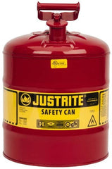 Justrite - 5 Gal Galvanized Steel Type I Safety Can - 16-7/8" High x 11-3/4" Diam, Red with Yellow - Makers Industrial Supply